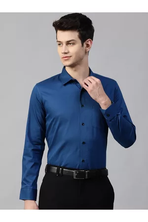 DENNISON Men Teal Blue Smart Slim Fit Solid Twill Weave Formal Shirt