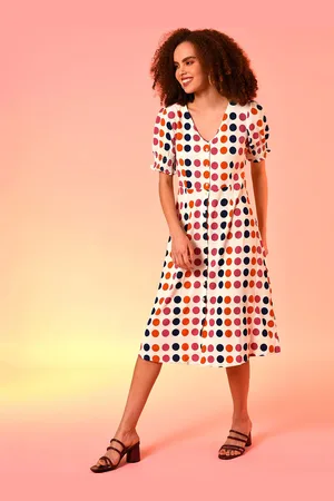 Campus Multicoloured Polka Dots Printed A-Line Midi Dress