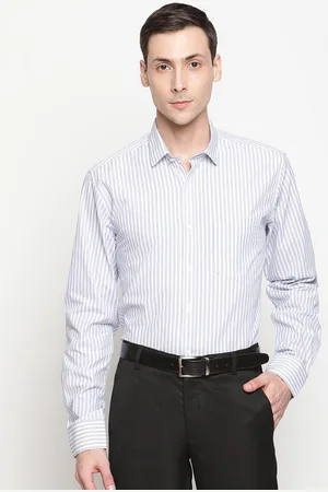 Copperline Men White Comfort Slim Fit Striped Pure Cotton Formal Shirt