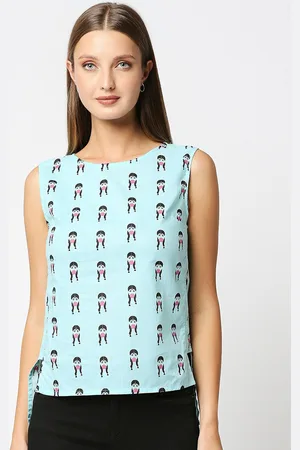 Bewakoof Blue Floral Printed Sleeveless Top