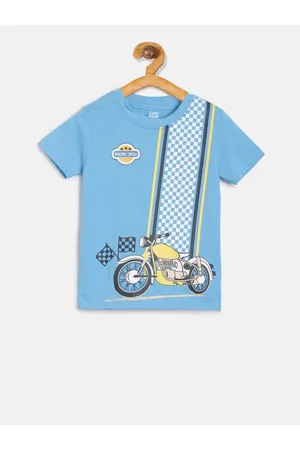 MINI KLUB Girls Blue Printed Round Neck T-shirt