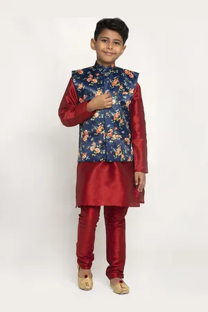 Kraft Boys Maroon Dupion Silk Kurta with Pyjamas