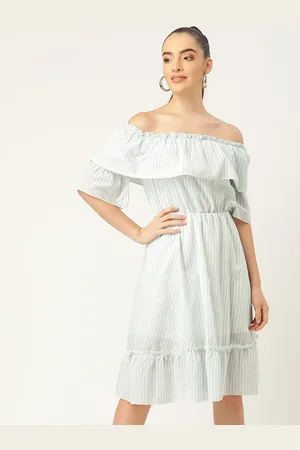 DODO & MOA Women Blue Off-Shoulder A-Line Dress
