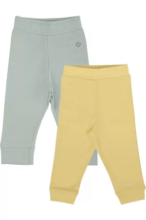 My Milestones Boys Pack Of 2 Green & Yellow Solid Cotton Track Pants