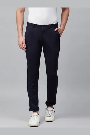 DENNISON Men Navy Blue Wrinkle Free 4-Way Lycra Smart Skinny Fit Solid Chinos