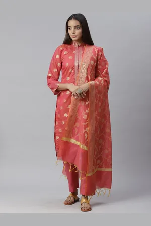 Chhabra 555 Women Peach-Coloured Woven Design Kurta with Trousers & Dupatta
