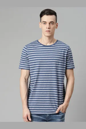 Matinique Men Navy Blue Striped T-shirt