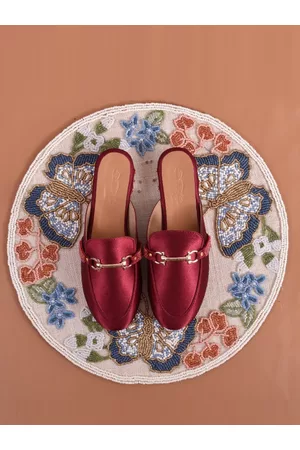 Sole House Women Maroon Textured Mules with Bows Flats