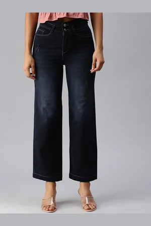 SHOWOFF Women Navy Blue Wide Leg High-Rise Light Fade Stretchable Denim Jeans