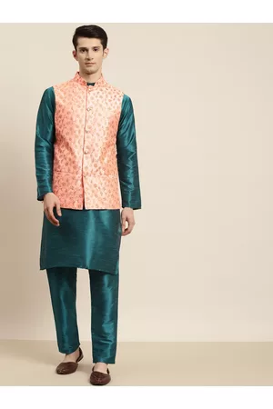SOJANYA Men Teal Kurta with Pyjamas & Nehru Jacket