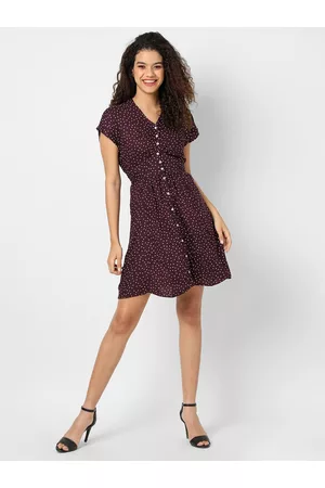 Campus Brown & White Printed Dress