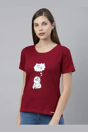 BRATMA Women Maroon Graphic Printed Round Neck T-shirt
