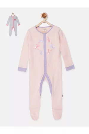 mackly Infant Girls Set Of 2 Printed 100% Cotton Sleepsuits