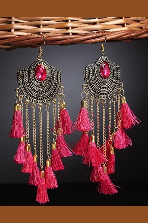 Arrabi Pink Teardrop Shaped Drop Earrings