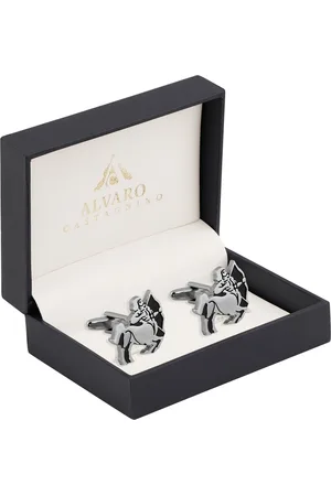 Alvaro Castagnino Silver-Toned & Black Zodiac Sign Cufflinks
