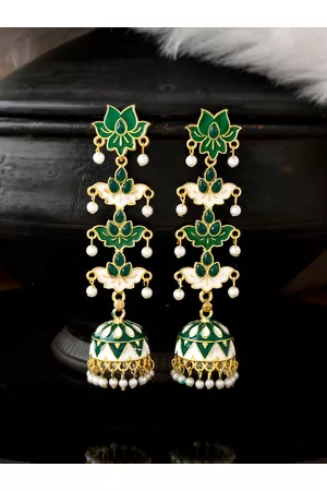 Silvermerc Designs Women Green & Gold-Toned Dome Shaped Jhumkas