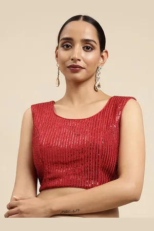Mimosa Women Red Embroidered Saree Blouse