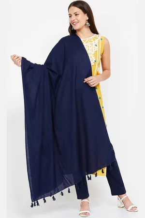 Lifestyle Navy Blue Solid Cotton Dupatta