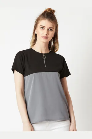 Miss Chase Women Black & Grey Colourblocked Top