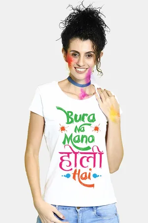BonOrganik Women White Bura Na Mano Holi Printed T-shirt