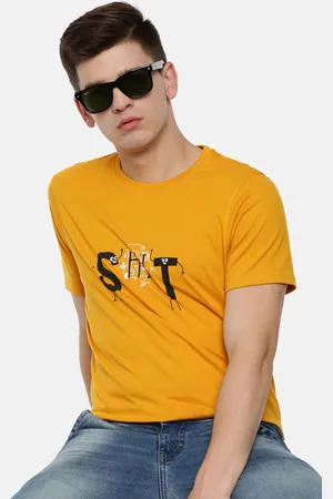 Bushirt Men Mustard Yellow & Black Printed Detail Round Neck T-shirt