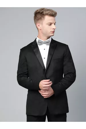 MANQ Men Black Solid Single-Breasted Slim Fit Tuxedo Blazer