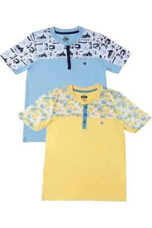 dollar Boys Yellow & Blue Printed Henley Neck T-shirt Pack of 2