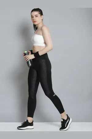 Fitkin Women Black Printed Active Quick Dry Tights