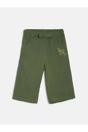 MINI KLUB Girls Green Solid Regular Fit Capris