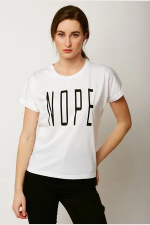 Miss Chase Women White Printed Round Neck T-shirt