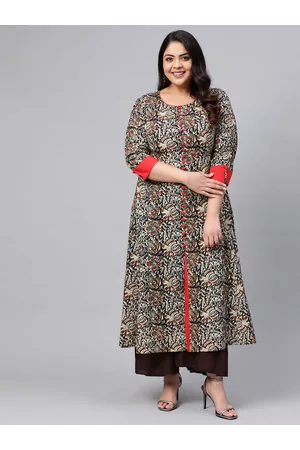 YASH GALLERY Women's Plus Size Cotton Kantha Short Kurti (Black