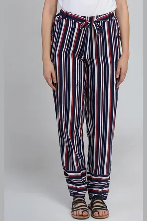 DODO & MOA Women Navy Blue Regular Fit Striped Trousers