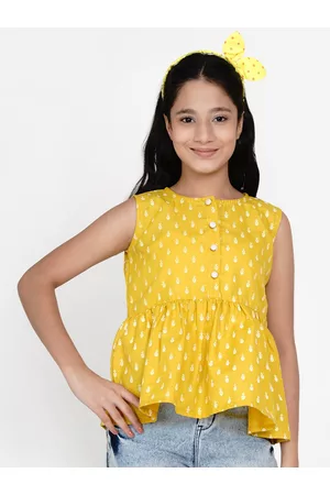 Bhama Mustard Yellow Floral Regular Top