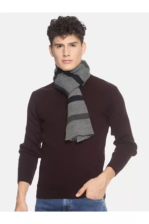 513 Clothing Men Grey Striped Muffler