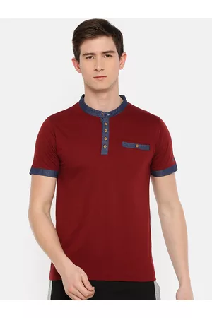 dollar Men Red Solid Henley Neck T-shirt