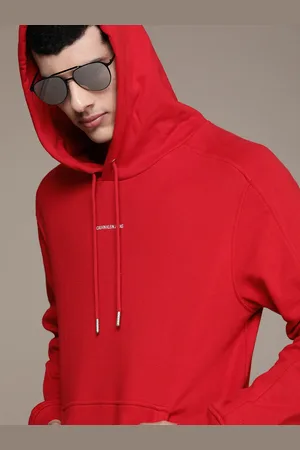 Calvin Klein Men Red Brand Logo Printed Hooded Sweatshirt