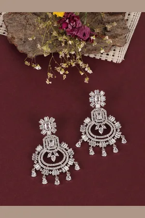 JEWELS GEHNA White & Silver Plated Quirky Chandbalis Earrings