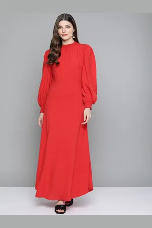 Scouph Red Dobby Self Design Maxi Dress