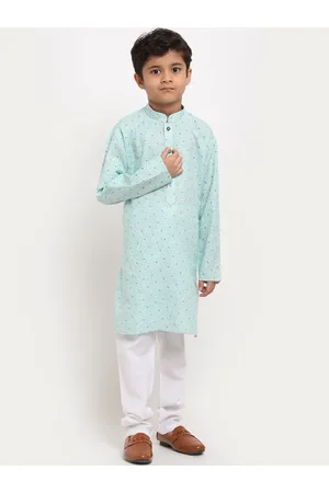 Kraft Boys Turquoise Blue Ethnic Motifs Printed Regular Pure Cotton Kurta with Churidar