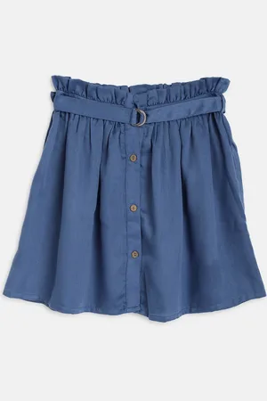 am ma Girls Blue Solid A-line Skirt