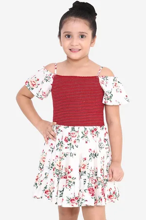 naughty ninos Girls White Printed Fit and Flare Dress