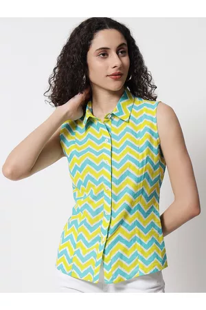 CHARMGAL Women Yellow Slim Fit Printed Casual Shirt