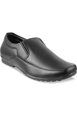 Metro Men Black Solid Formal Slip-Ons