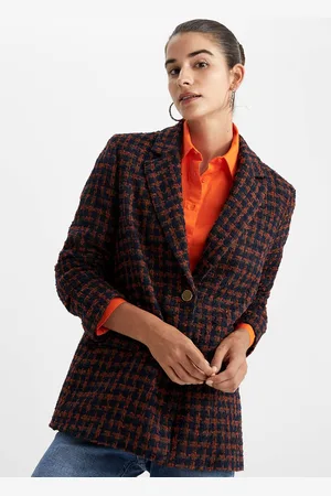 DeFacto Women Brown Checked Single Breasted Casual Blazer