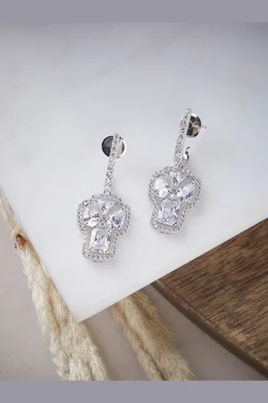 ATIBELLE Silver-Plated & White AD Contemporary Drop Earrings