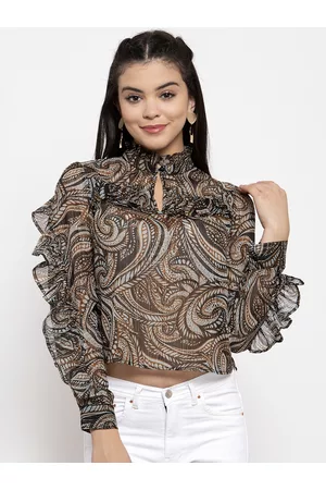 KASSUALLY Women Brown Printed Tiered Top