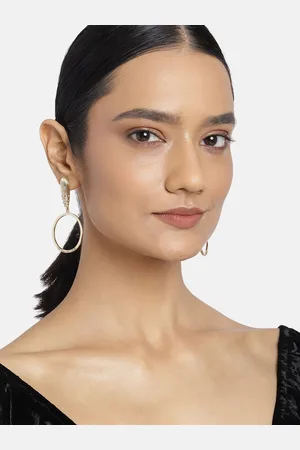 ESTELE Women Gold-Toned & White Contemporary Drop Earrings