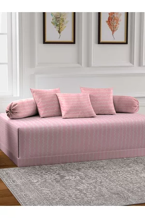Arrabi Set Of 6 Pink & White Printed Diwan Set