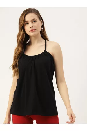 BRINN Women Black Solid Styled Back Top