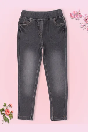 CUTECUMBER Girls Grey Solid Cotton Denim Jeggings